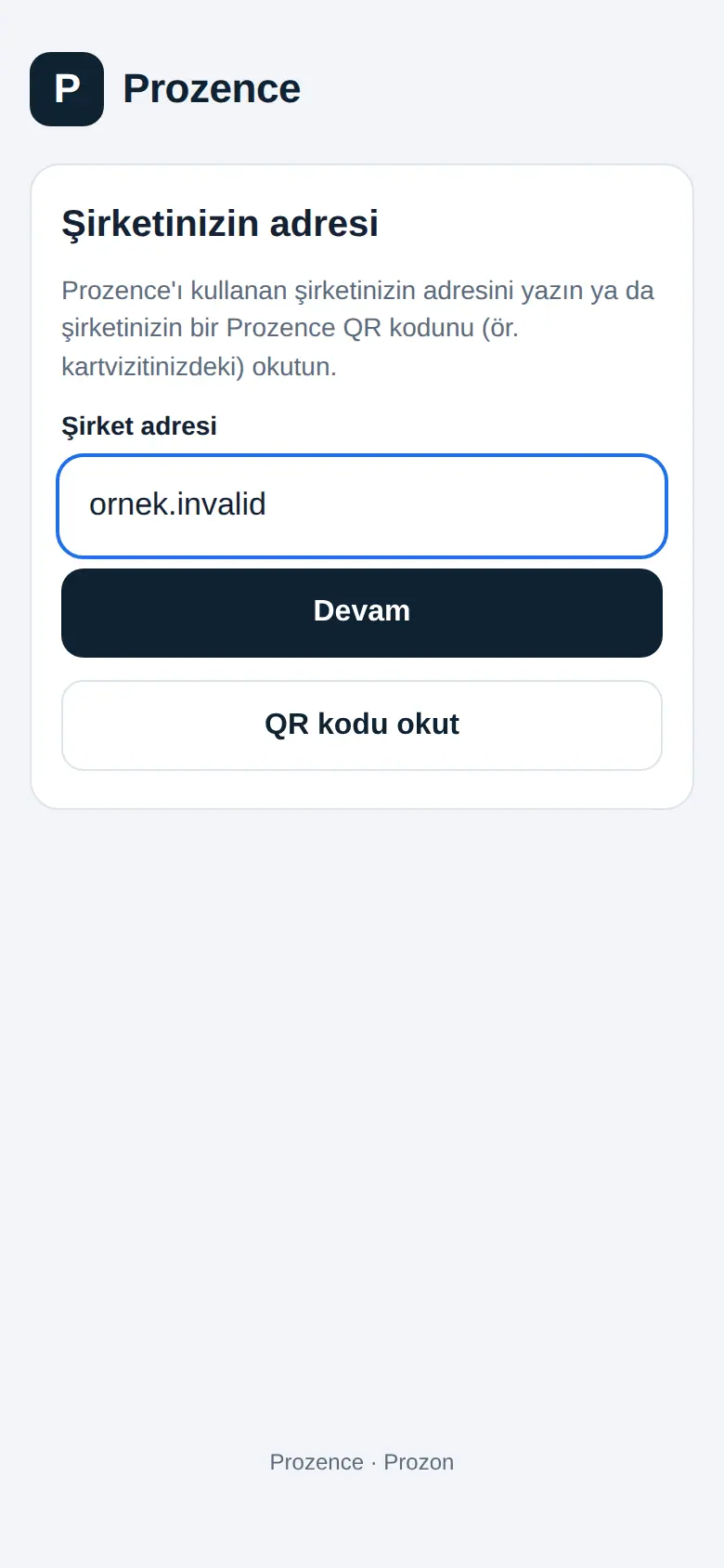 Uygulamanın ilk ekranı: Şirketinizin adresi