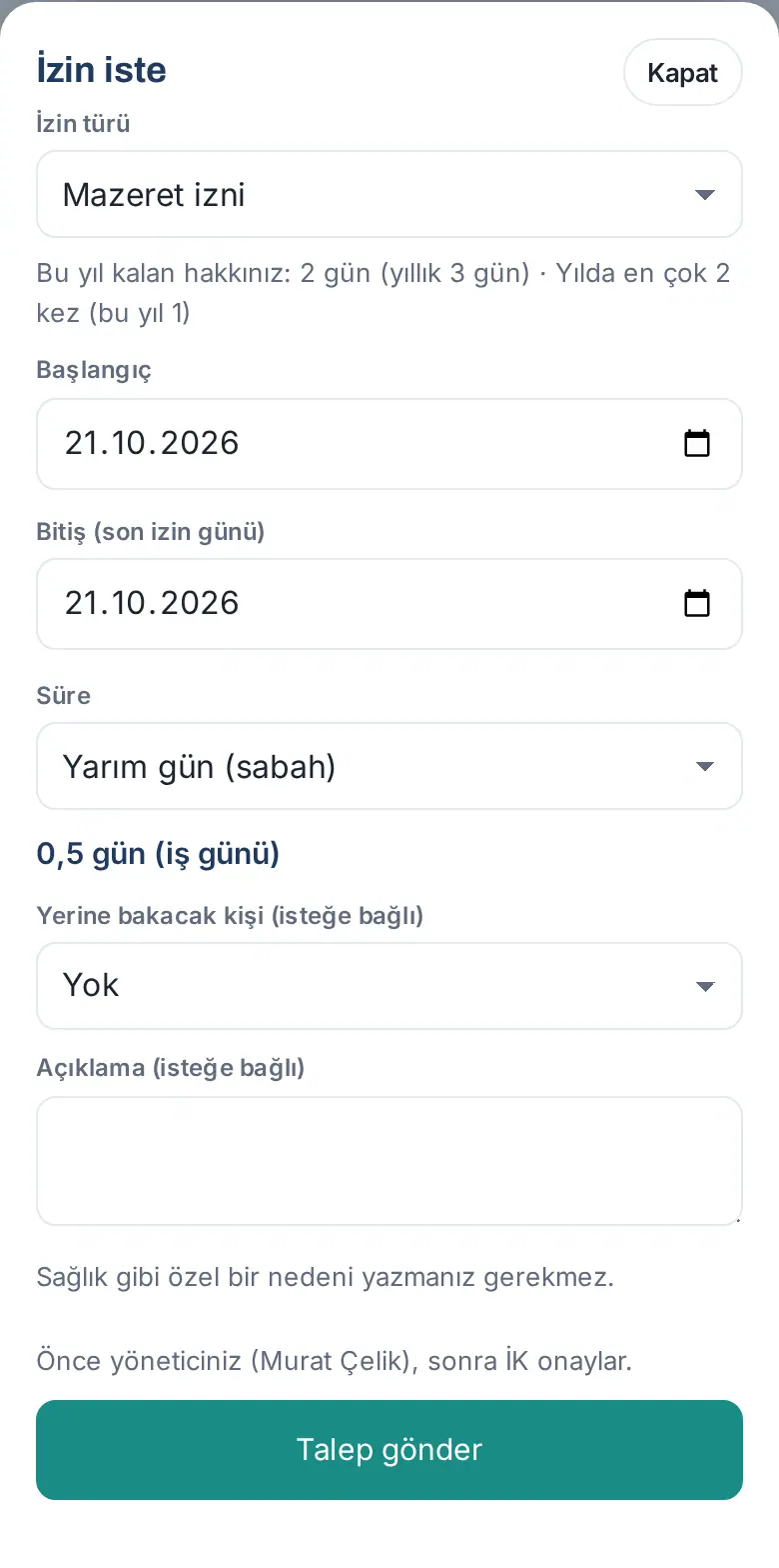 Mazeret izni seçilince kural satırı: bu yıl kalan hak ve yılda en çok kaç kez