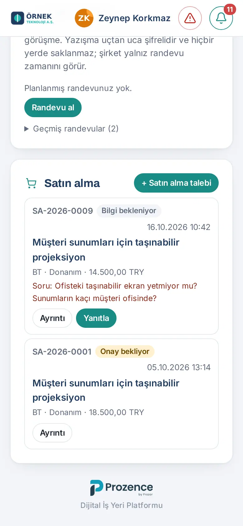 Satın alma kutusu: Bilgi bekleniyor durumundaki talepte onaycının sorusu, Ayrıntı ve Yanıtla
