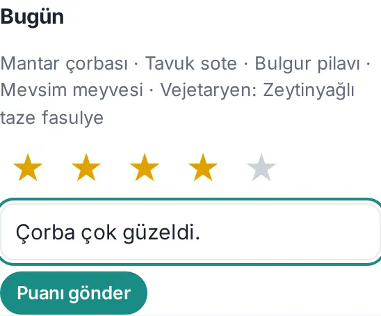 Menüyü puanla: dört yıldız ve kısa yorum