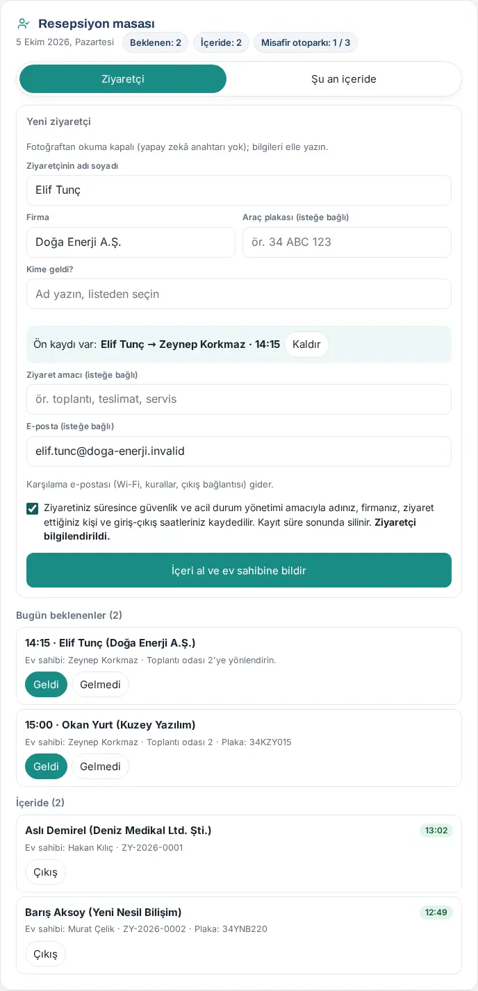 Geldi ile dolan form: ön kayıt eşleşmesi ve aydınlatma onayı