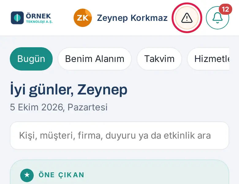 Üst çubukta Acil durum düğmesi