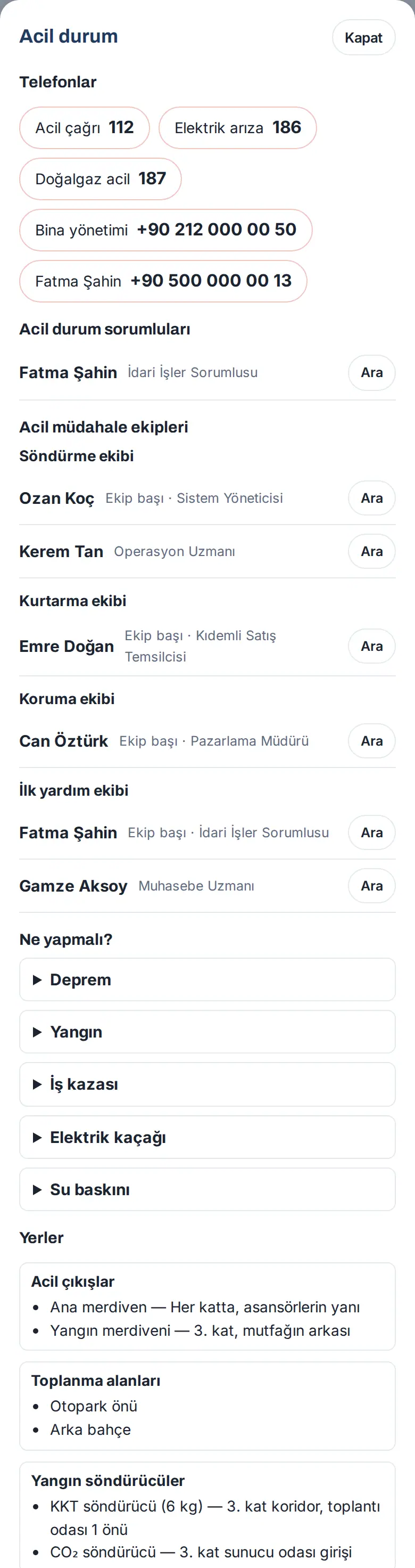 Acil durum penceresi: telefonlar, sorumlular, ekipler, Ne yapmalı? ve yerler