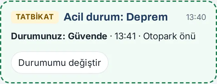 Yanıttan sonra bant: Durumunuz: Güvende ve Durumumu değiştir