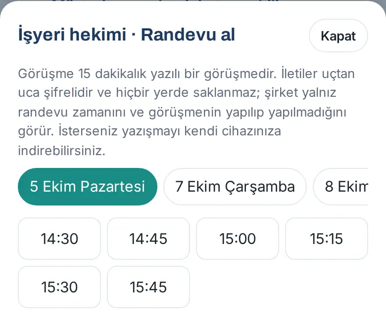 Randevu al: müsait günler ve boş saatler