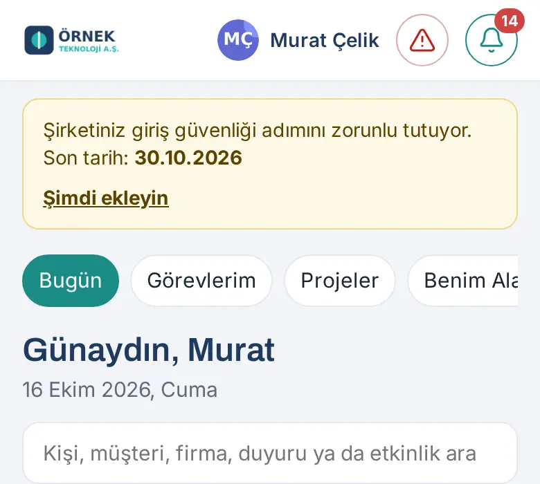 Uygulamanın üstünde zorunluluk şeridi: Son tarih ve Şimdi ekleyin