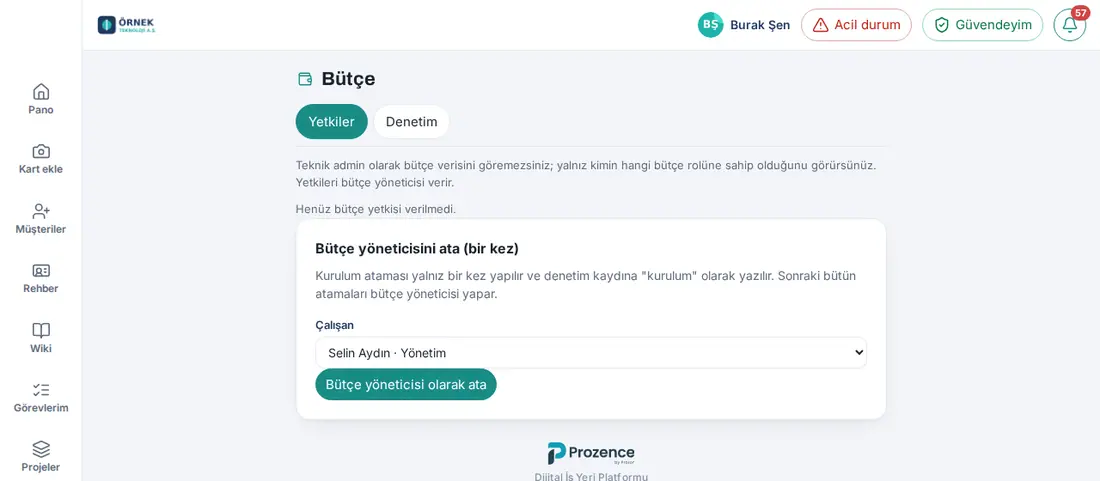 Bütçe yöneticisini ata (bir kez): Çalışan listesinde Selin Aydın seçili