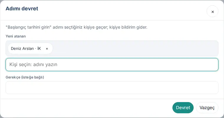 Adımı devret penceresi